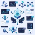 Elements display DLT Secured Blockchain Verified and analytics including Royalty Free Stock Photo