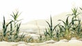 Hazy Landscape Illustration Of Wheat With Rocks In Manga Style Royalty Free Stock Photo