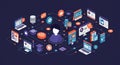 Digital illustration showcasing various technology and data-related icons Royalty Free Stock Photo