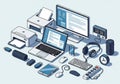 A digital illustration showing a variety of office and electronic Royalty Free Stock Photo