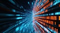 Digital illustration shows fast data transfer in cyberspace. Colorful binary code streams create tunnel effect. Virtual network Royalty Free Stock Photo