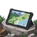 A robust tablet device displaying a colorful topographic map. The Royalty Free Stock Photo