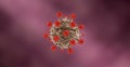 Digital illustration of coronavirus against red background