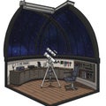 A digital illustration of a small observatory with a telescope mounted on a tripod in Royalty Free Stock Photo