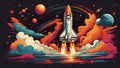 Digital Illustration Of A Space Shuttle Launching Into Space Royalty Free Stock Photo