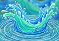 Digital illustration of a splash in water, featuring dynamic arcs Royalty Free Stock Photo