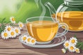 Steaming Chamomile Tea with Fresh Flowers on Wooden Table Herbal Relaxation Concept Royalty Free Stock Photo