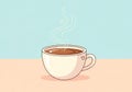 A digital illustration of a steaming cup of coffee on a light peach surface against a blue backgroun Royalty Free Stock Photo
