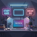A digital illustration of a study desk setup features a lapt Royalty Free Stock Photo