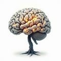 Surreal brain tree illustration with glowing orange synapses Royalty Free Stock Photo
