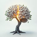 Surreal brain tree sculpture illustration with glowing neural canopy Royalty Free Stock Photo