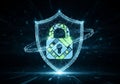 A digital illustration symbolizing cybersecurity. A large shield, Royalty Free Stock Photo