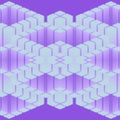 Digital illustration of a symmetrical neon pattern of rectangular geometric shapes. 3d rendering