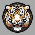 Digital Illustration Of A Tiger, Round Sticker or Patch Form