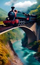 Digital illustration of train crossing a bridge Royalty Free Stock Photo