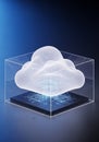 A digital illustration of a translucent cloud encapsulated within a transparent cube, Royalty Free Stock Photo