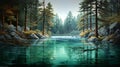 Digital Illustration Of A Turquoise And Gray River In A Pine Forest
