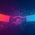 Digital illustration of two stylized hands shaking. One sleeve is red, the other blue, Royalty Free Stock Photo