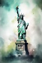 Digital illustration with watercolor style of Statue of Liberty in New York. Royalty Free Stock Photo