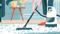 Digital illustration of a woman vacuuming a carpet with a modern vacuum cleaner. Vacuuming the rug. Concept of home Royalty Free Stock Photo