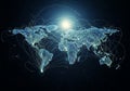 Digital illustration of a world map with interconnected lines symbolizing global networks. The Royalty Free Stock Photo