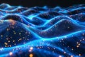Digital image of abstract digital background with blue mesh waves and dots, ai technology concept Royalty Free Stock Photo
