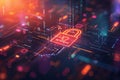 Digital image of digital background featuring and padlock icon on digital screen, cyber security concept with binary code or