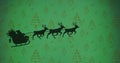 Digital image of black silhouette of santa claus in sleigh being pulled by reindeers against mul Royalty Free Stock Photo