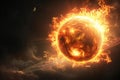 Digital image of  burning sun with flames on a black background. an abstract concept of a solar eclipse, fireball and the ene Royalty Free Stock Photo