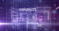 Digital image of changing numbers against cyber security concept texts and data processing on blue b Royalty Free Stock Photo