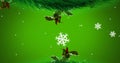 Digital image of christmas wreath decoration snowflakes moving against green background Royalty Free Stock Photo