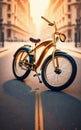 Golden Bicycle on a City Street: A Digital Image Created by AI