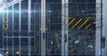 Digital image depicts data processing in a server room network. Royalty Free Stock Photo