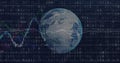 Digital image of financial data processing against globe and binary coding on black background Royalty Free Stock Photo