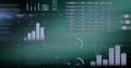 Digital image of financial and statistical data processing against green background Royalty Free Stock Photo