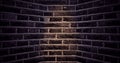 Digital image of flickering light over copy space on brick wall background