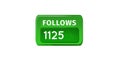 Digital image of a follower Icon in a green button increasing in number on a white background 4k