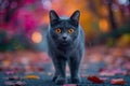 Digital image of  gray cat that has yellow eyes standing in front of a background Royalty Free Stock Photo