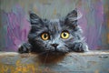 Digital image of  gray cat peeking over a table, high quality, high resolution Royalty Free Stock Photo