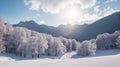A Digital Image Illustrating A Snowy Landscape With Trees And Mountains AI Generative