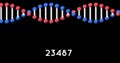 Digital image of increasing numbers over dna structure spinning against black background Royalty Free Stock Photo