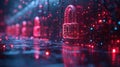 Digital image of the lock. The concept of aesthetic security. Big data flow. Modern data safety backdrop. Generative AI Royalty Free Stock Photo