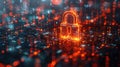 Digital image of the lock. The concept of aesthetic security. Big data flow. Modern data safety backdrop. Generative AI Royalty Free Stock Photo