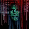 a digital image of a mans face with red green and blue lines