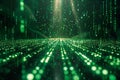 Digital image of digital matrix background with green binary code and light rays, creating an abstract digital space for text Royalty Free Stock Photo