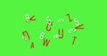 Digital image of multiple changing alphabets and numbers moving against green background Royalty Free Stock Photo