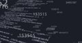 Digital image of multiple changing numbers floating against data processing on black background Royalty Free Stock Photo