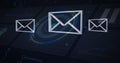 Digital image of multiple message icons floating against round scanner on blue background