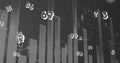 Digital image of multiple numbers floating against financial data processing on grey background Royalty Free Stock Photo