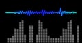 Digital image of music equalizer and sound waves against black background Royalty Free Stock Photo